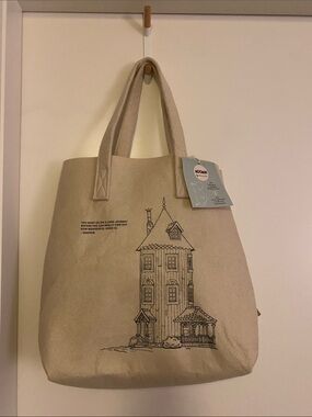 Moomin Beige Felt Large Tote with House Sketch